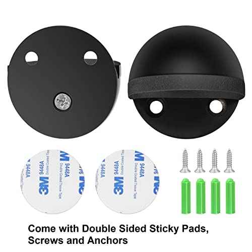 16 Pack Door Stoppers Black Slef Adhesive Floor Door Stops No Drill Rubber Bumper Doorstop Wall Protector, Stainless Steel Dome Shaped