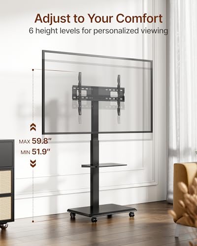 ECOTINY Black Rolling TV Stand for 32-75 Inch TVs up to 110 lbs - Adjustable Height & Swivel