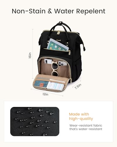 LOVEVOOK Women's Laptop Backpack with 15.6-Inch Cup Holder, Waterproof Travel Bag, Black