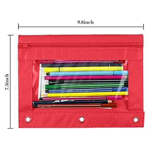 YoeeJob Pencil Pouch for 3 Ring Binder, Zipper Pencil Pouches Bulk, Pencil Case Pouch with Clear Window for Class, School, Office, Red, 24 Packs