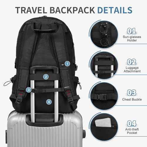 45L Travel Backpack for Men, TSA Approved Carry On Laptop Backpack Expandable, Business Backpack for Work Water Resistant, Black