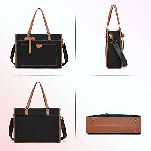 Keyli 3pcs Laptop Bag for Women,15.6 Inch Canvas Tote Bag Work Bags Large Business Computer Briefcase Shoulder Handbag Purse