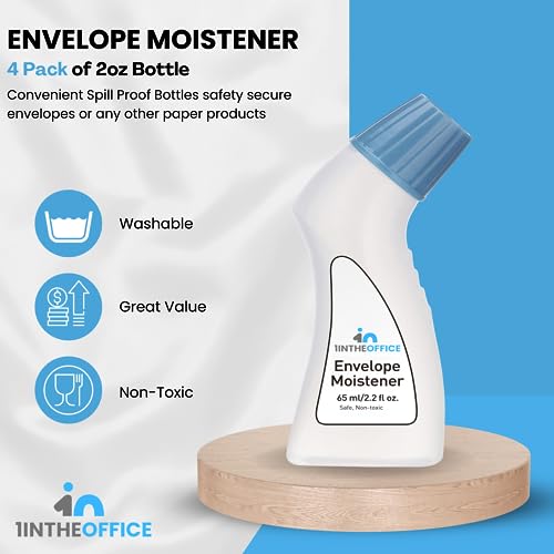 4-Pack Envelope Moistener with Adhesive Squeeze Bottles 2 oz - Office Mailing Supplies