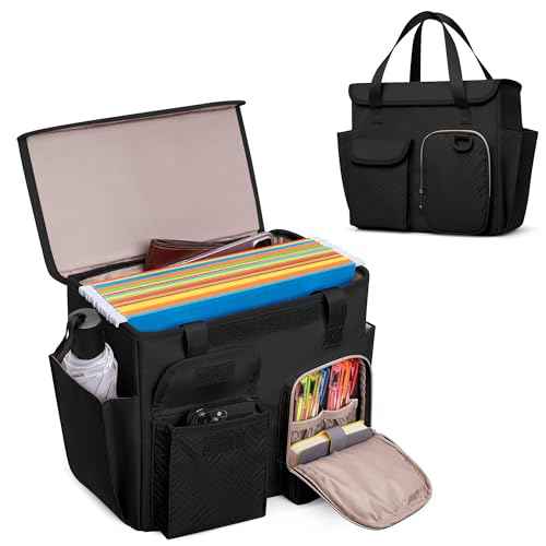 Hanging File Organizer Box with Lid, Portable Document Organizer Bag with Handle, Suitable for Letter Size Hanging File Folders, Black