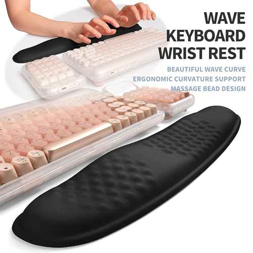 2-in-1 Ergonomic Set, Wave Keyboard Wrist Rest and Massage Slope Mouse Pad Wrist Support, Rebound Memory Foam for Relieve Carpal Tunnel Syndrome and Wrist Pain (Black)