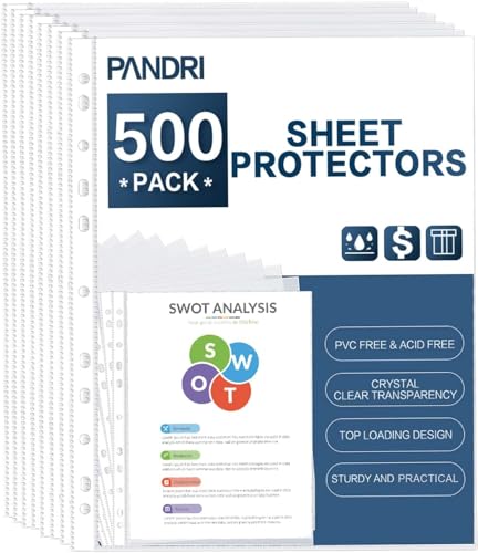 PANDRI 500 Pack Heavy Duty Letter Size Sheet Protectors for 3 Ring Binders