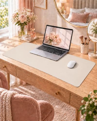 AFIING Beige Desk Pad Protector 23.6x13.7 Inches Waterproof Non-Slip PU Leather
