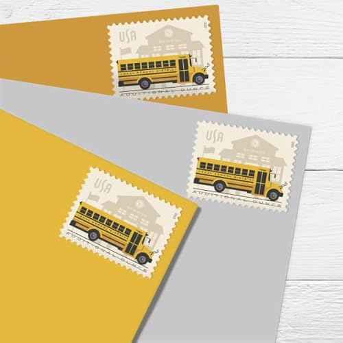 School Bus Additional Ounce USPS Postage Stamps 1 Sheet of 20 Students Children Teachers Celebration Party Announcement (20 Stamps)