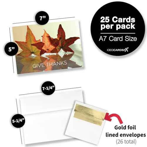 Thanksgiving Cards for Business & Family (Give Thanks) Greeting Card Set Pack of 25 Thanksgiving Cards with Envelopes (5x7 inch - A7) Great for Office, Work, Employees & Clients TH1502