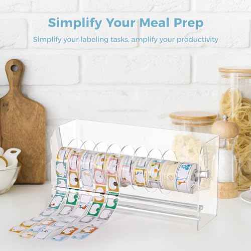 Clear Label Roll Holder, Transparent Acrylic Tape Dispenser, Adjustable Desktop Sticker Roll Holder for Office and Home, Adjustable Sticker Roll Holder with 8 Removable Divider Disks