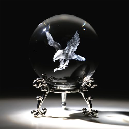 Eagle 3D Laser Engraved Crystal Ball Paperweight 60mm with Stand - Clear Gift