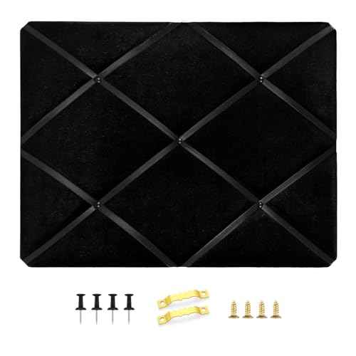Black Fabric Memo Bulletin Board, 23.6x17.7 inches Velvet Pin Board for Wall, Vision Board Message Board Cork Board with Criss-Cross Ribbons for Home Office School Wall Decor(BK Velvet,4560)