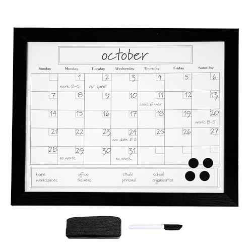 Sunnydaze Monthly Calendar Whiteboard for Wall - Dry Erase Board Calendar with Pine Wood Frame