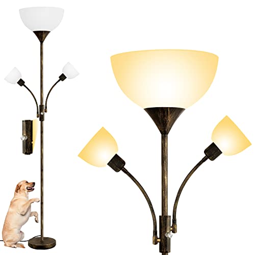 Floor Lamp, Torchiere Floor Lamps for Living Room, 71 Inch Tall Standing Lamp, Bedroom Lamps with Gooseneck Light, Rotary Switch, 3 Plastic Lampshade, Torch Floor lamps for Bedroom (Bronze, No Bulb)