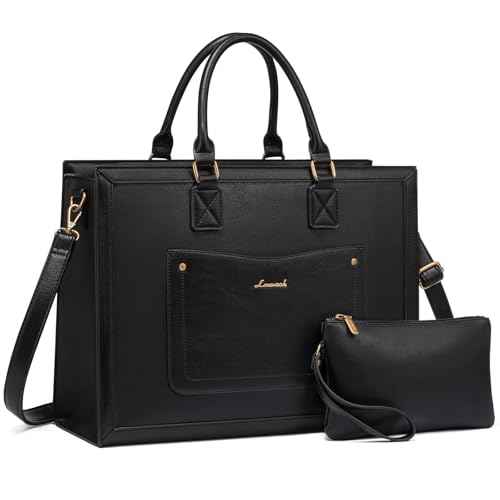 LOVEVOOK Laptop Tote Bag for Women, 15.6 Inch Work Bags, Vintage Leather Tote Bag, Waterproof Computer Bags with Clutch Purse, Large Capacity Messenger Bag for Teacher College Business Office