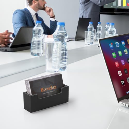 Bivvclaz Black Wooden Business Card Holder - Small Desk Organizer for Office & Exhibitions