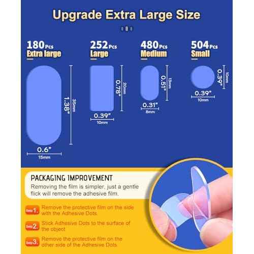Extra Large Mounting Putty No Residue, Strong Double Sided Glue Adhesive Dots Clear Museum Sticky Tack, Picture Hanging Strips Fixed Posters Decor Craft, 0.6 x 1.38 in (180 Pcs)