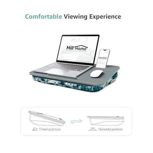 Lap Desk, Lap Desk with Cushion, Fits up to 15.6-inch Laptop, Pillow Designed, Portable Laptop Stand with Tray, Pad & Phone Holder, Home Office for Bed/Couch/Car/Reading/Writing, MillHome (S, Waves)