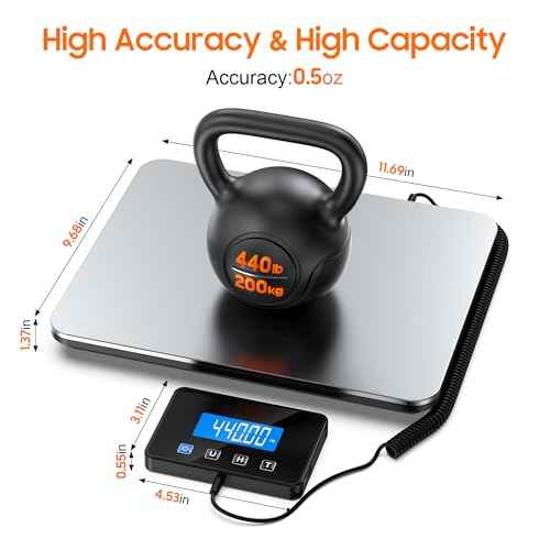 Shipping Scale, 440 LB Heavy Duty Postal Scale for Packages, Large Mailing Scale for Postage, Industrial, Small Business, Laundry, Warehouse, Stainless Steel Over Load Protection & Dual Powe