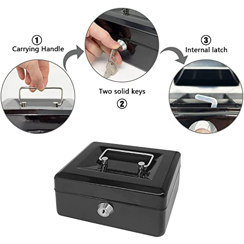 PACOLo Steel Cash Box with Key Lock, 5.9 x 3.1 x 4.7 in, Black