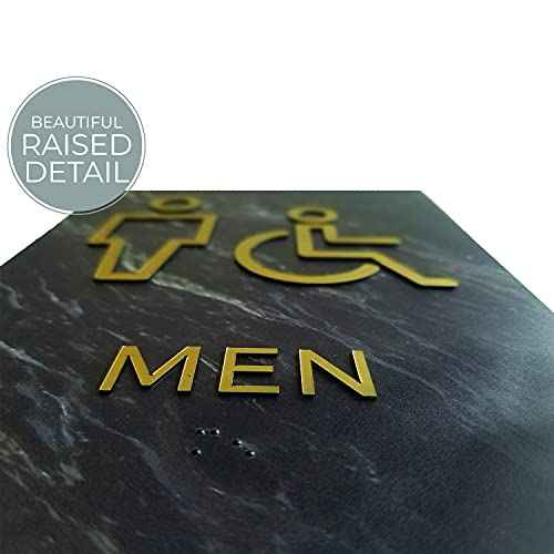 Dark Marble Men And Women Restroom Sign Set/ADA Wheelchair Accessible Bathroom Signs With Braille/Dark Marble Acrylic Signs