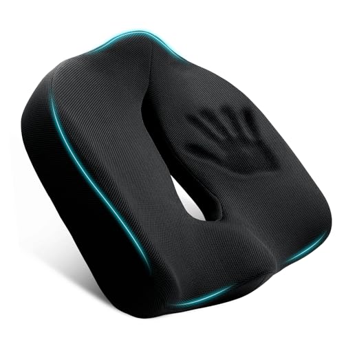 Ergonomic Memory Foam Seat Cushion for Office Chair, Extra Large Pad with U-Shaped Design for Pressure Relief, Coccyx Sciatica & Back Pain Relief, for Home, Car Long Sitting (Black)