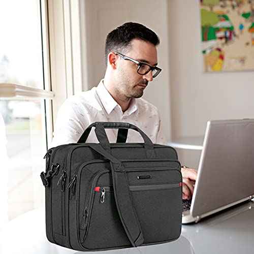 VANKEAN Laptop Briefcase for Men Women, Fits Up to 17.3 Inch Laptop Expandable Premium Laptop Shoulder Bag Water-Repellent Messenger Bag Computer Bag for Travel/Business-Black