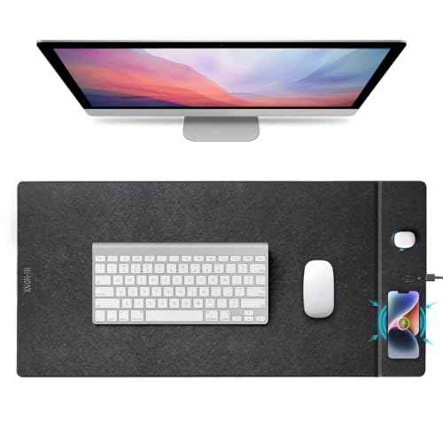Wireless Charging Mouse Pad, 35.4"x16.9" XXXL Large Office Desk Pad with Ultra-Smooth Surface,Non-Slip Base, Classic Black Waterproof Computer Desk Mat for MacBook, PC, Laptop