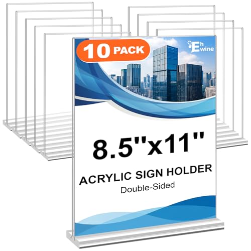 EHWINE 10 Pack Acrylic Sign Holders 8.5 x 11 Inch Double-Sided Tabletop Display Stands