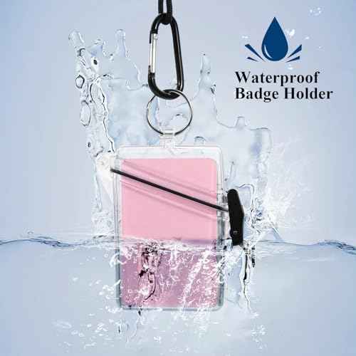 BESARME 3 Pack Waterproof ID Badge Holder Case Clear Vertical ID Card Holder with Lanyard Carabiner and Keychain Durable Locker Dry Box