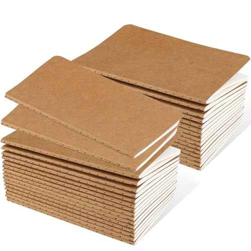 Oucaru 32PCS Mini Notebooks Bulk, 3.5" x 5.5", Brown, 60 Pages Lined Paper Small Pocket Notebook Set, Mini Journal Memo Notepads for Kids, Students, Traveler, School Office Supplies