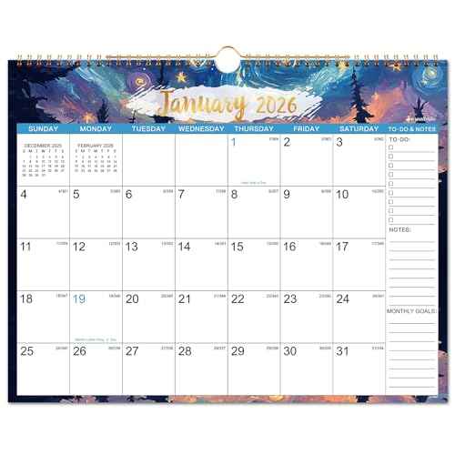 2026 Calendar - 2026 Wall Calendar, January 2026 - December 2026, 15" x 11.5", 12 Monthly Wall Calendars, Twin-Wire Binding + Hanging Hook + Thick Paper + Julian Dates - Starry Skies