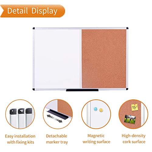 VIZ-PRO Magnetic White & Cork Board Combo 36 x 24 Inches Wall Mountable