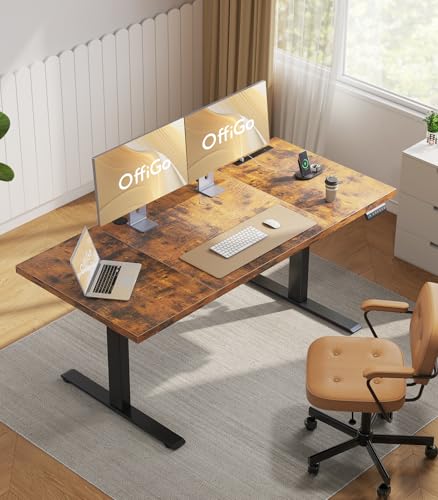 OffiGo 71-Inch Rustic Brown Electric Standing Desk with Memory Presets