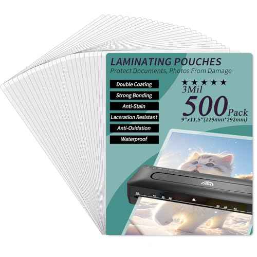 Laminating Sheets - 3Mil 500 Pack Thermal Laminating Pouches, 9"x11.5" Clear Laminate Sheets for Schedules, Menus, Certificates, Art Drawings, Round Corner