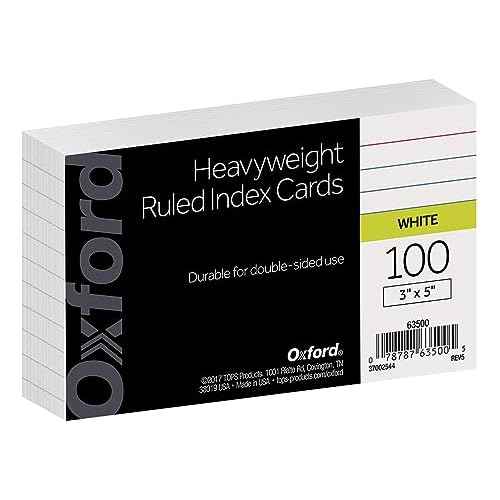 Oxford Heavyweight Ruled Index Cards, 3" x 5", White, 100 Per Pack (63500)