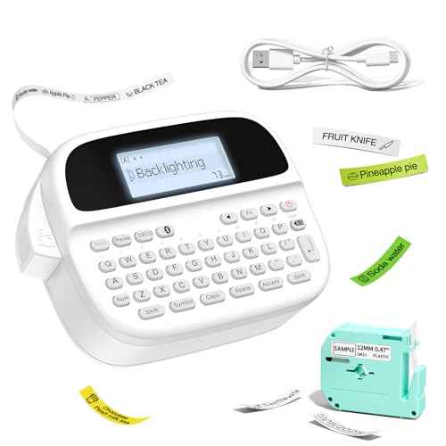Label Maker Machine with Tapes, Label Makers with Battery, Rechargeable Label Maker with Waterproof-Labels, Portable Bluetooth Labeler Backlit Screen, Handheld Label Machine for Home Office, PTM950