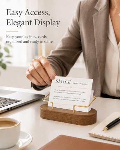 Cherry Wooden Business Card Holder for Desk Office Display Stand - CIHTL