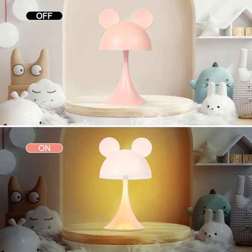 Rechargeable Mouse Shape LED Dimmable Touch Desk Lamp Reading Night Light Cute Bedside Lamp (Pink)