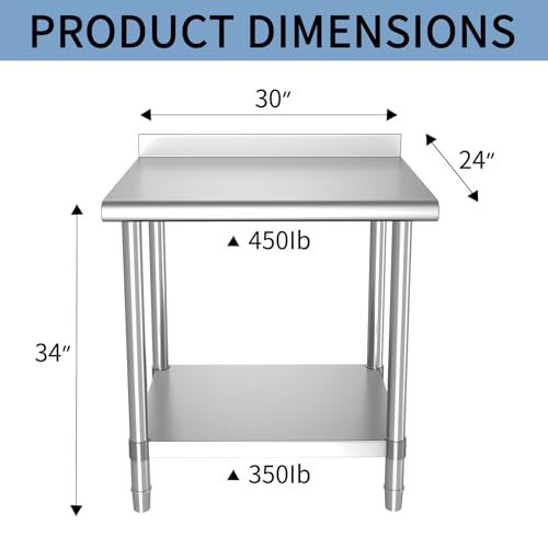 30" x 24" Stainless Steel Commercial Prep Table with Backsplash & Adjustable Undershelf