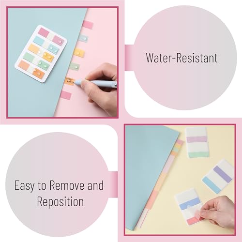 Mr. Pen Pastel Sticky Index Tabs Set - 500 Pieces, Repositionable, Waterproof BOPP Material