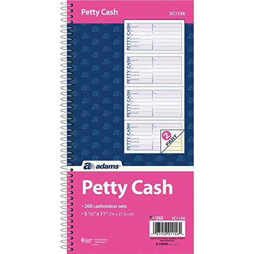 Adams 2-Part Petty Cash Receipt Book, Spiral-Bound, 4 Receipts/Page, 200 Sets