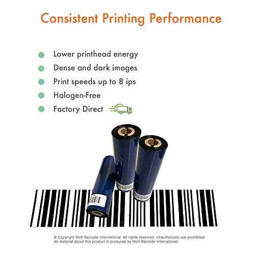 12 Rolls Wolfbarco 4.33" x 243' (110mm x 74m) Black Standard Wax Thermal Transfer Ribbon Compatible with Zebra,TEC, INTERMEC,Citizen,TSC,GODEX,ARGOX Printers