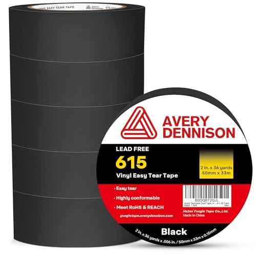 Avery Dennison Duct Tape, Heavy Duty PVC Easy Tear Tape, Strong Adhesive Waterproof Duct Tape for Indoor Outdoor Repairs, 2 in x 36 Yard, Black, 6 Rolls