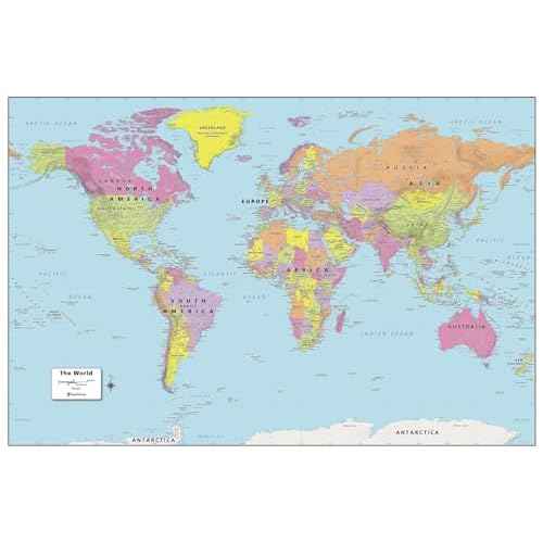 MapSherpa: World Wall Map - Large - 48 x 32 inches - Front Lamination