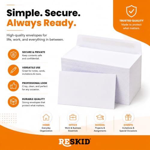 Reskid 6x9 Booklet Envelopes 500 Pack White Gummed Seal for Mailing & Storage