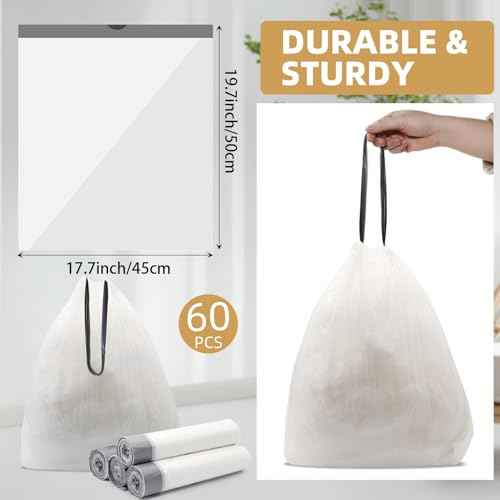 3 Gallons Wicker Waste Basket Can with Lid & Liner, Handwoven Wastebasket Wastepaper Basket with 60Pcs Bag, Wicker Trash Garbage Rubbish Can Bin Basket for Bedroom Bathroom Kitchen Office