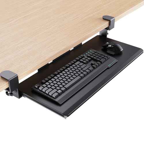 HUANUO Keyboard Tray Under Desk, Pull Out Keyboard Tray with C Clamp Mount, 26.5¡È W x 11.8¡È D Slide Out Computer Keyboard Drawer Mouse Tray for Typing, Black