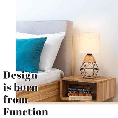 Hamilyeah Woven Table Lamps Set of 2, Farmhouse Lamps for Nightstand with On/Off Switch, Bedside Lamps with Fabric Shade, Modern Simple Lamps for Bedroom, Living Room,Home Office