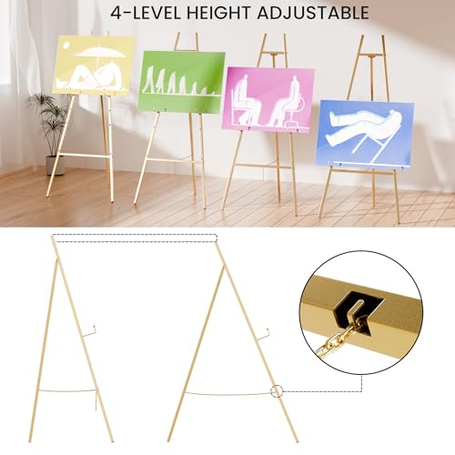 Atronor Gold Easel Stand for Sign - Wedding Sign Display, Adjustable Tripod, Heavy Duty, Foldable, Model 1
